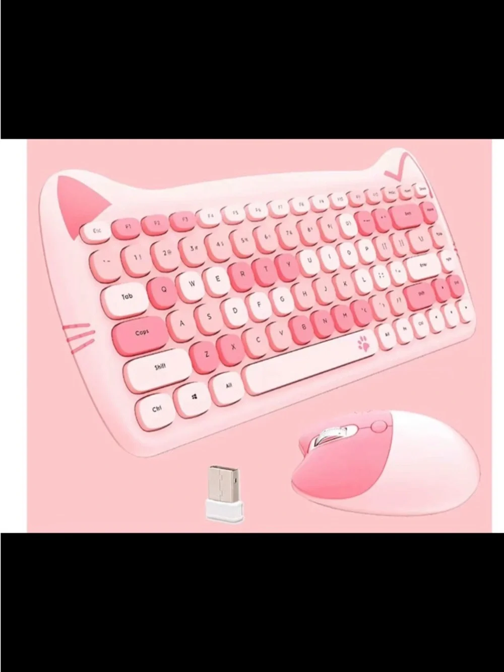 Cute Pink Cat Ear Wireless Keyboard and Mouse Set